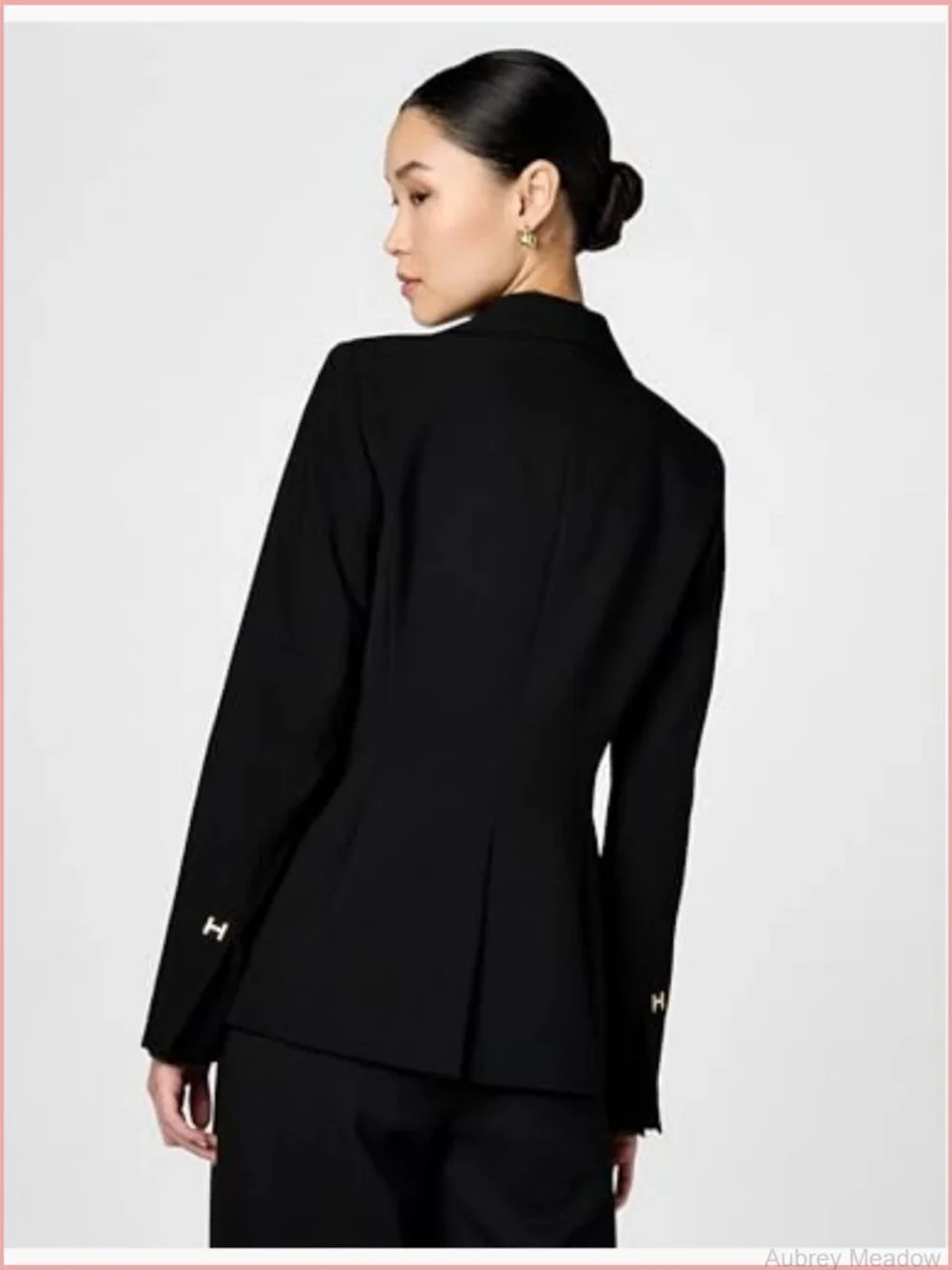 Women's H Closure Woven Blazer Office Workwear Suit Jacket